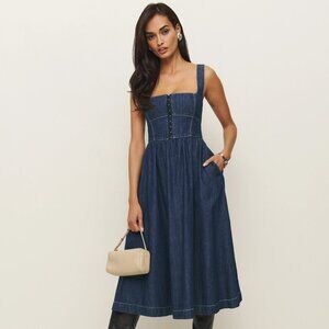 Reformation Tagliatelle Denim Midi Dress Blue - Size 12